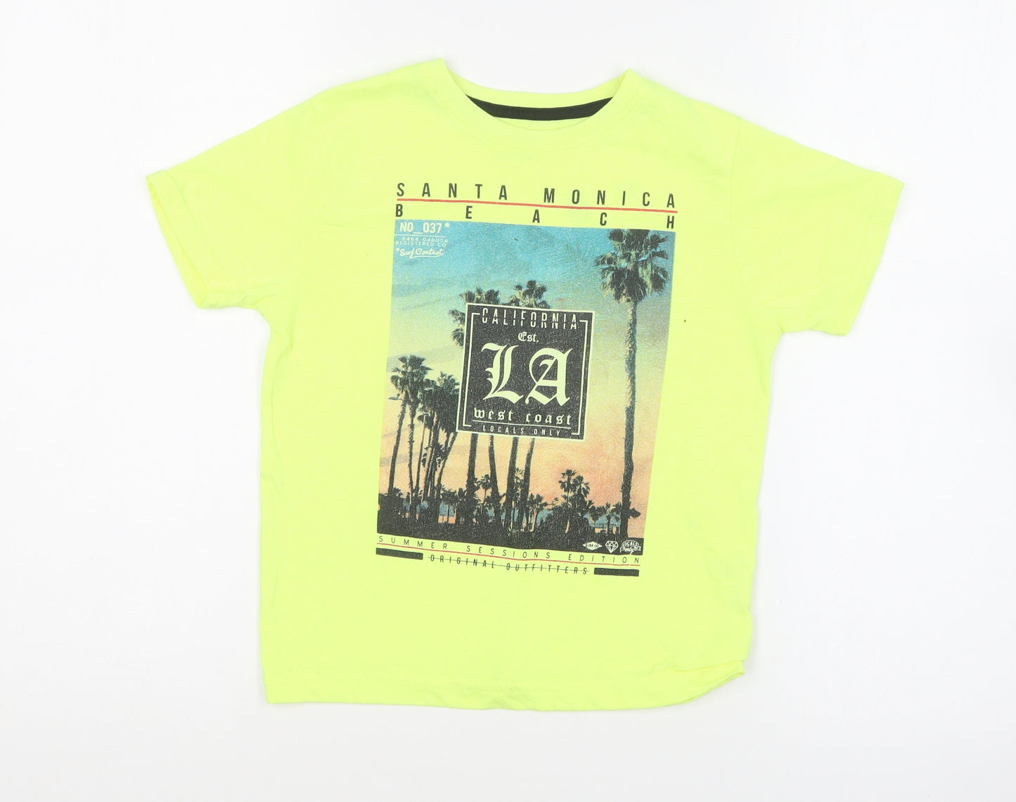 Primark Boys Yellow Cotton Basic T-Shirt Size 6-7 Years Round Neck Pullover - Santa Monica