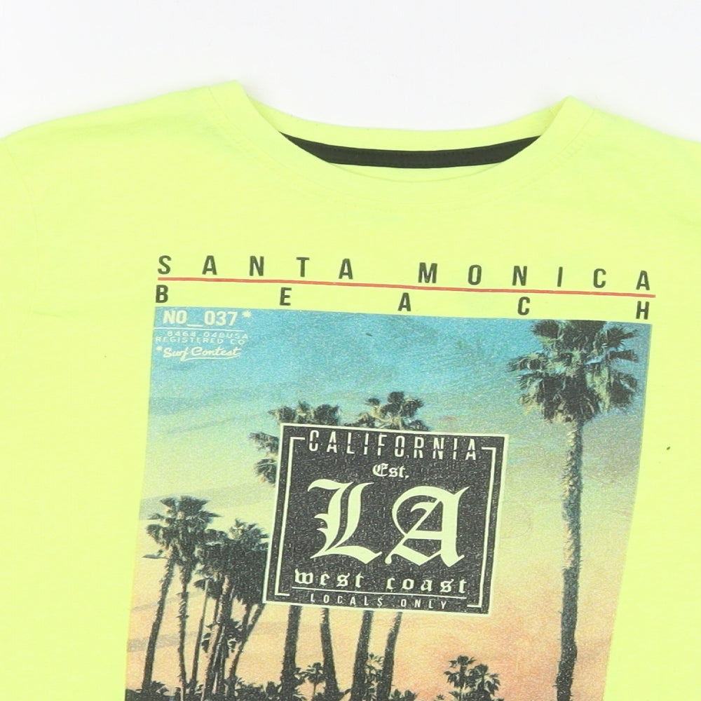 Primark Boys Yellow Cotton Basic T-Shirt Size 6-7 Years Round Neck Pullover - Santa Monica