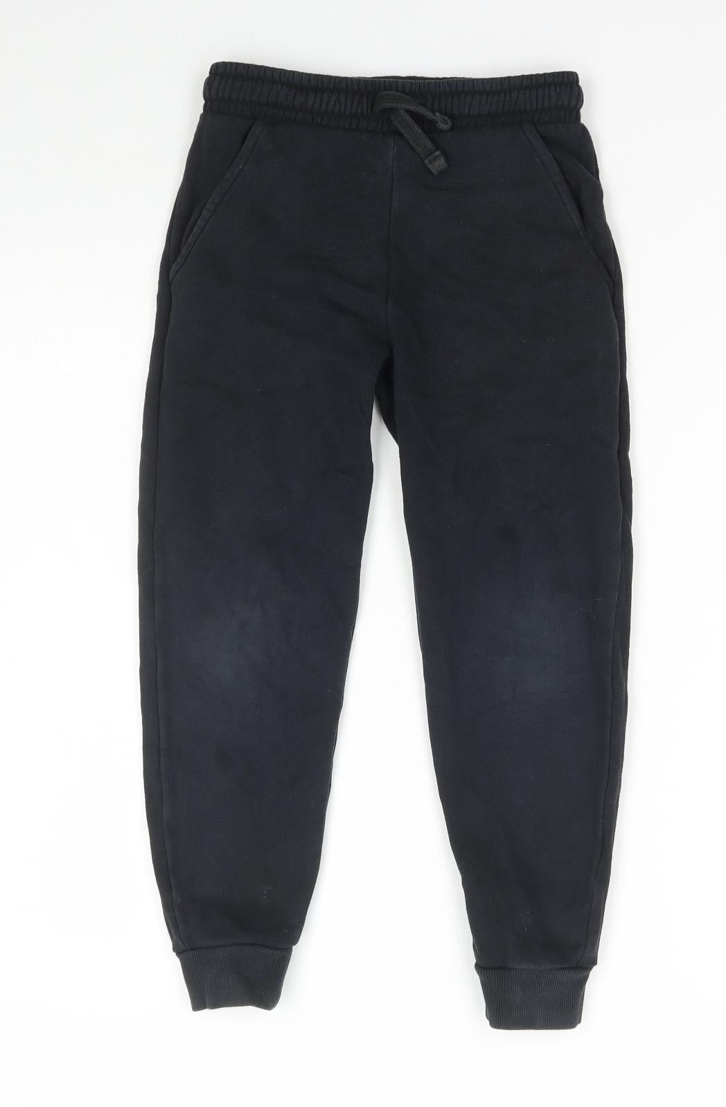 Marks and Spencer Boys Blue Cotton Jogger Trousers Size 7-8 Years Regular Drawstring