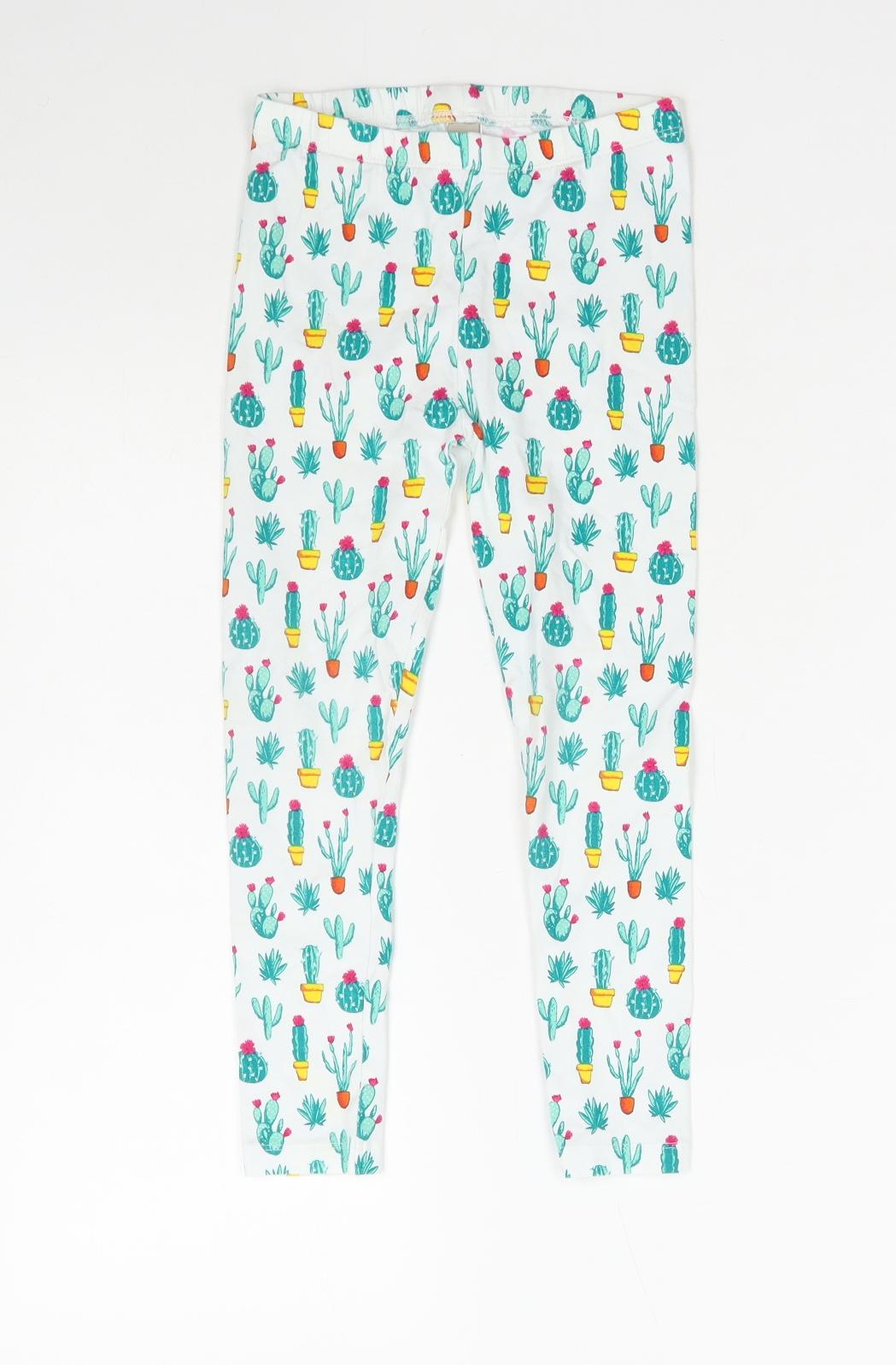 TU Girls White Geometric Cotton Jegging Trousers Size 7 Years Regular Pullover - cactus