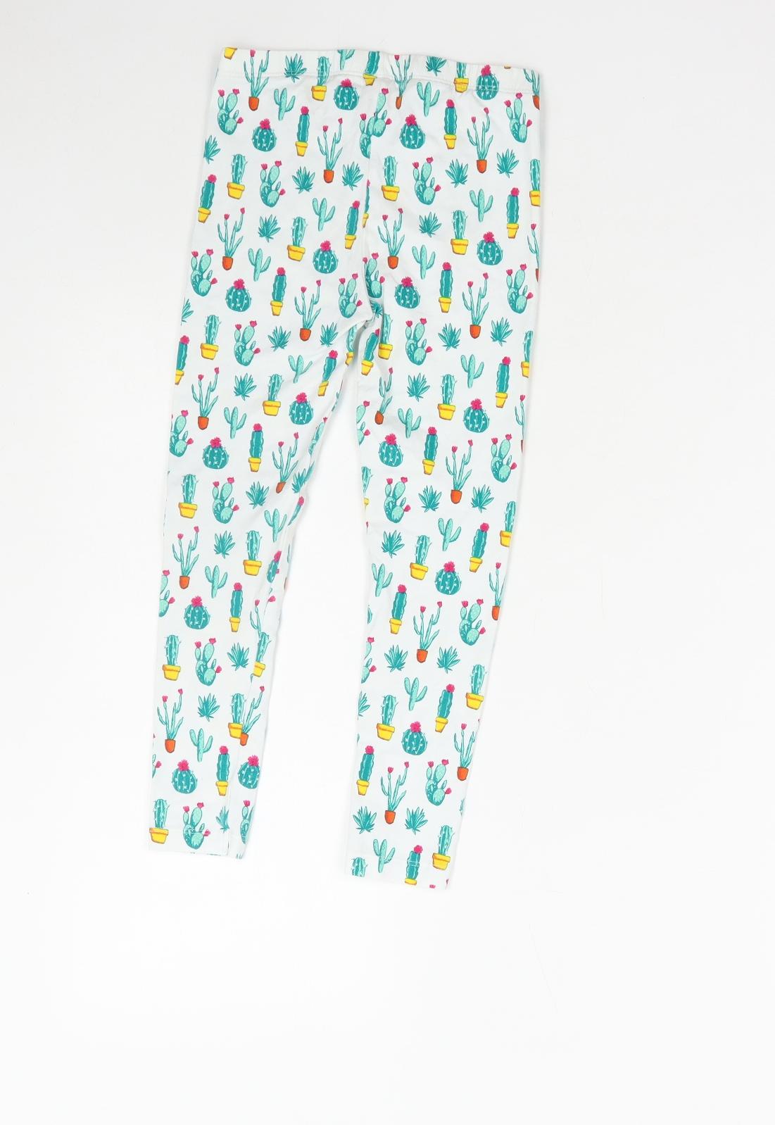 TU Girls White Geometric Cotton Jegging Trousers Size 7 Years Regular Pullover - cactus