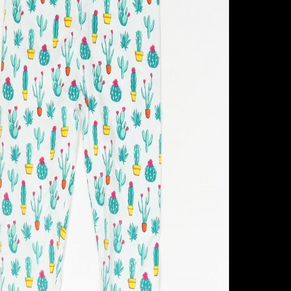 TU Girls White Geometric Cotton Jegging Trousers Size 7 Years Regular Pullover - cactus