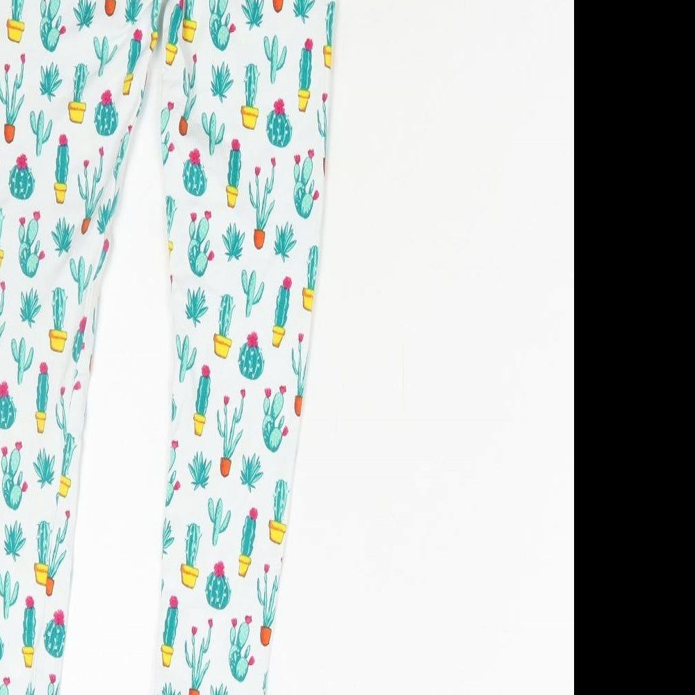 TU Girls White Geometric Cotton Jegging Trousers Size 7 Years Regular Pullover - cactus