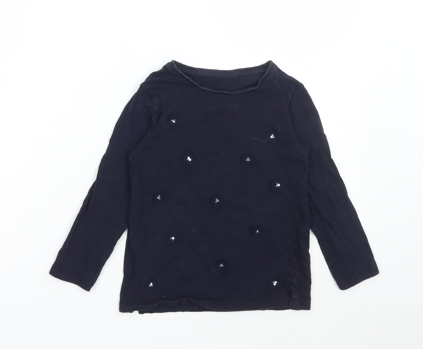 Dunnes Stores Girls Blue Floral Cotton Basic T-Shirt Size 8 Years Round Neck Pullover