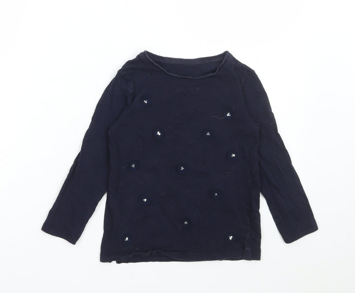 Dunnes Stores Girls Blue Floral Cotton Basic T-Shirt Size 8 Years Round Neck Pullover