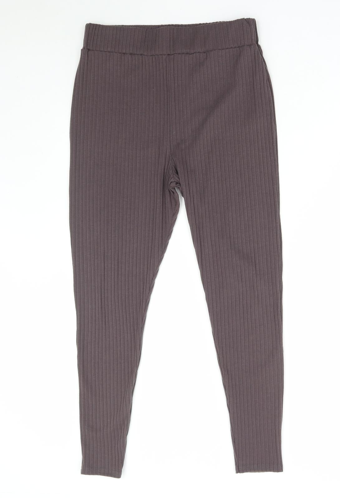 Boohoo Womens Brown Polyester Capri Leggings Size 14 L26 in - Ribbed