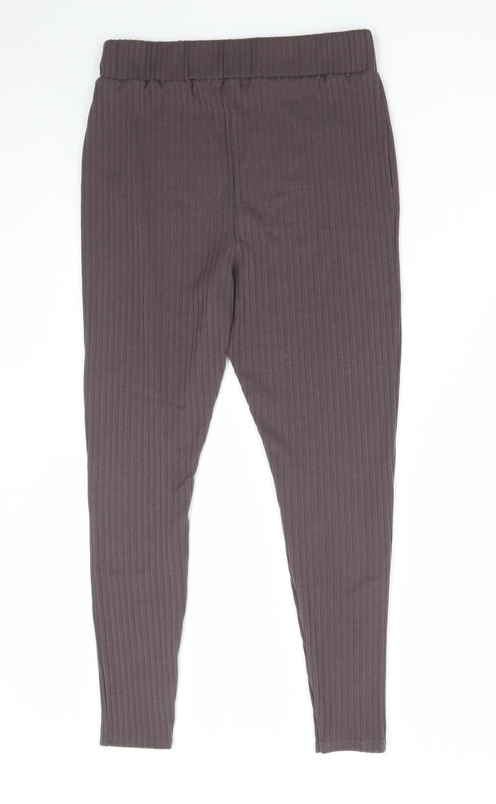 Boohoo Womens Brown Polyester Capri Leggings Size 14 L26 in - Ribbed