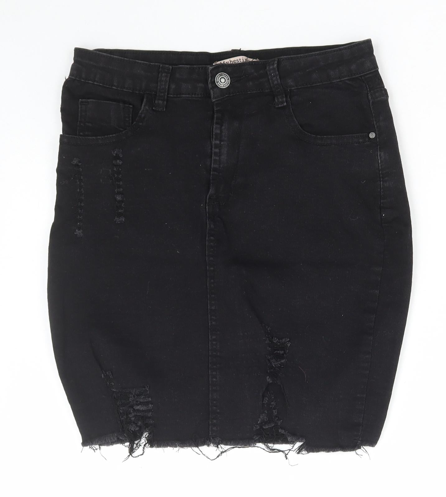 My Bestiny Womens Black Cotton Mini Skirt Size M Zip