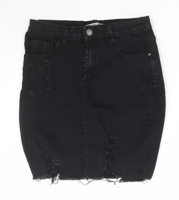 My Bestiny Womens Black Cotton Mini Skirt Size M Zip