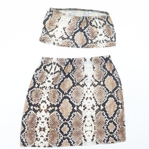 PRETTYLITTLETHING Womens Brown Animal Print Polyester Skirt/ Skort Set Outfit/Set Size 12 Pullover - Snake Print