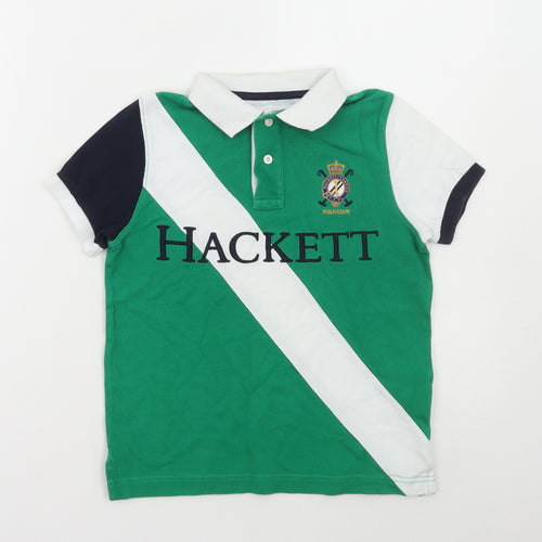 Hackett London Boys Green Cotton Basic Polo Size 7-8 Years Collared Button - Polo club
