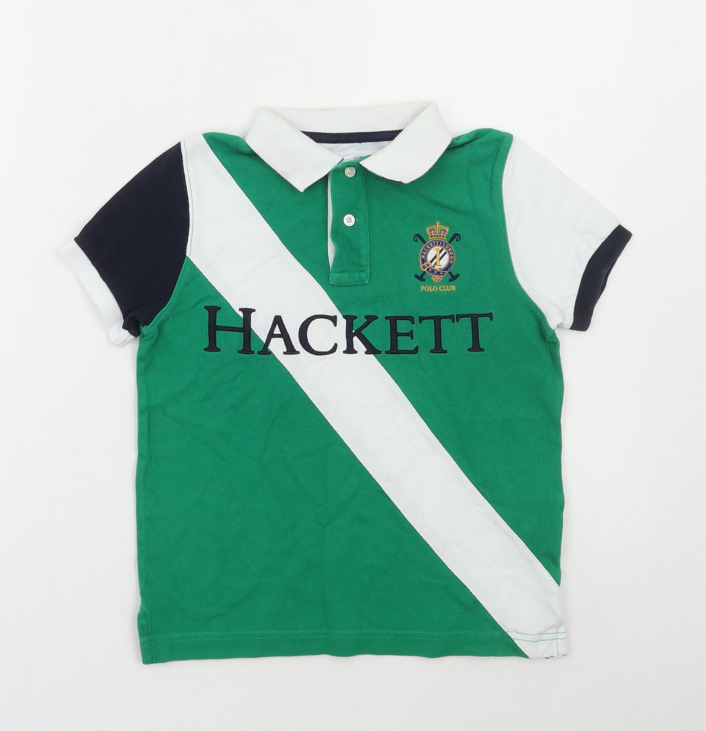 Hackett London Boys Green Cotton Basic Polo Size 7-8 Years Collared Button - Polo club