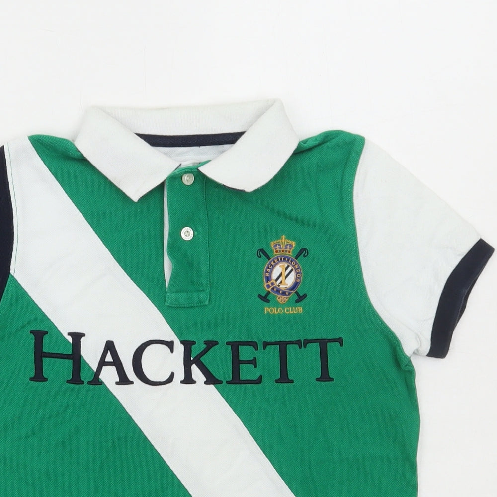 Hackett London Boys Green Cotton Basic Polo Size 7-8 Years Collared Button - Polo club