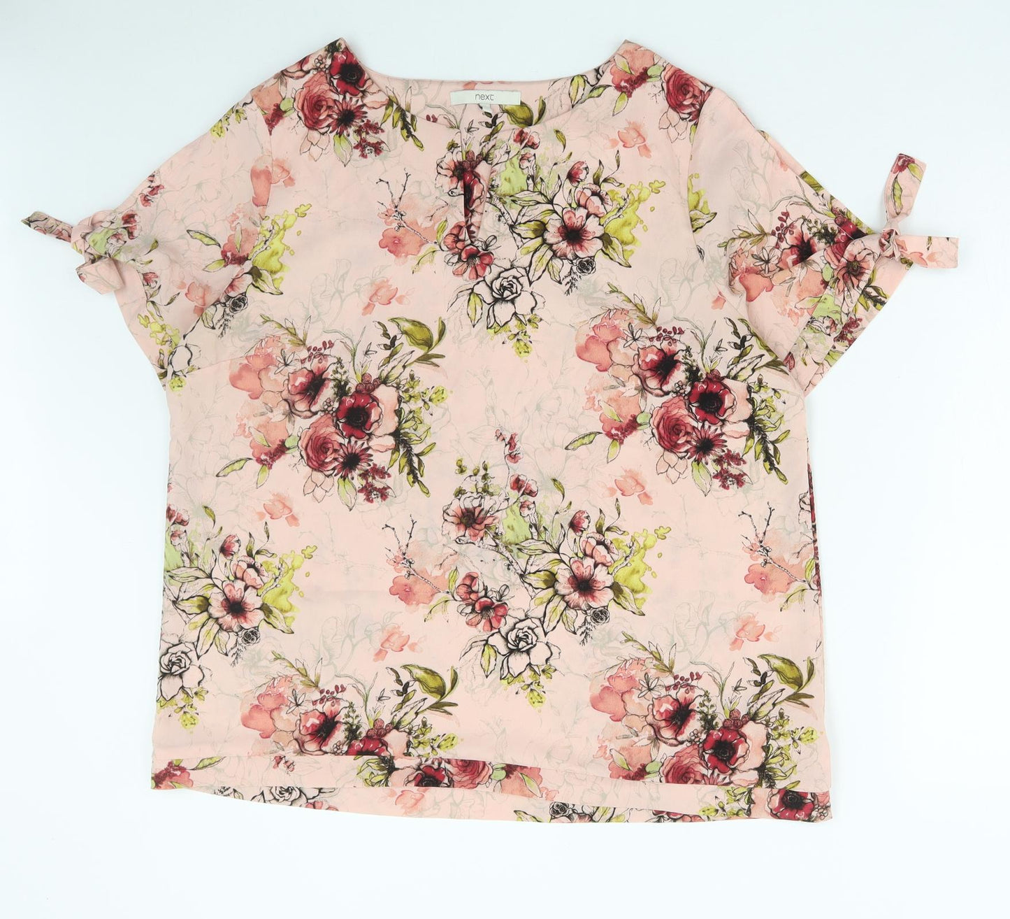 NEXT Womens Pink Floral Polyester Basic Blouse Size 18 V-Neck