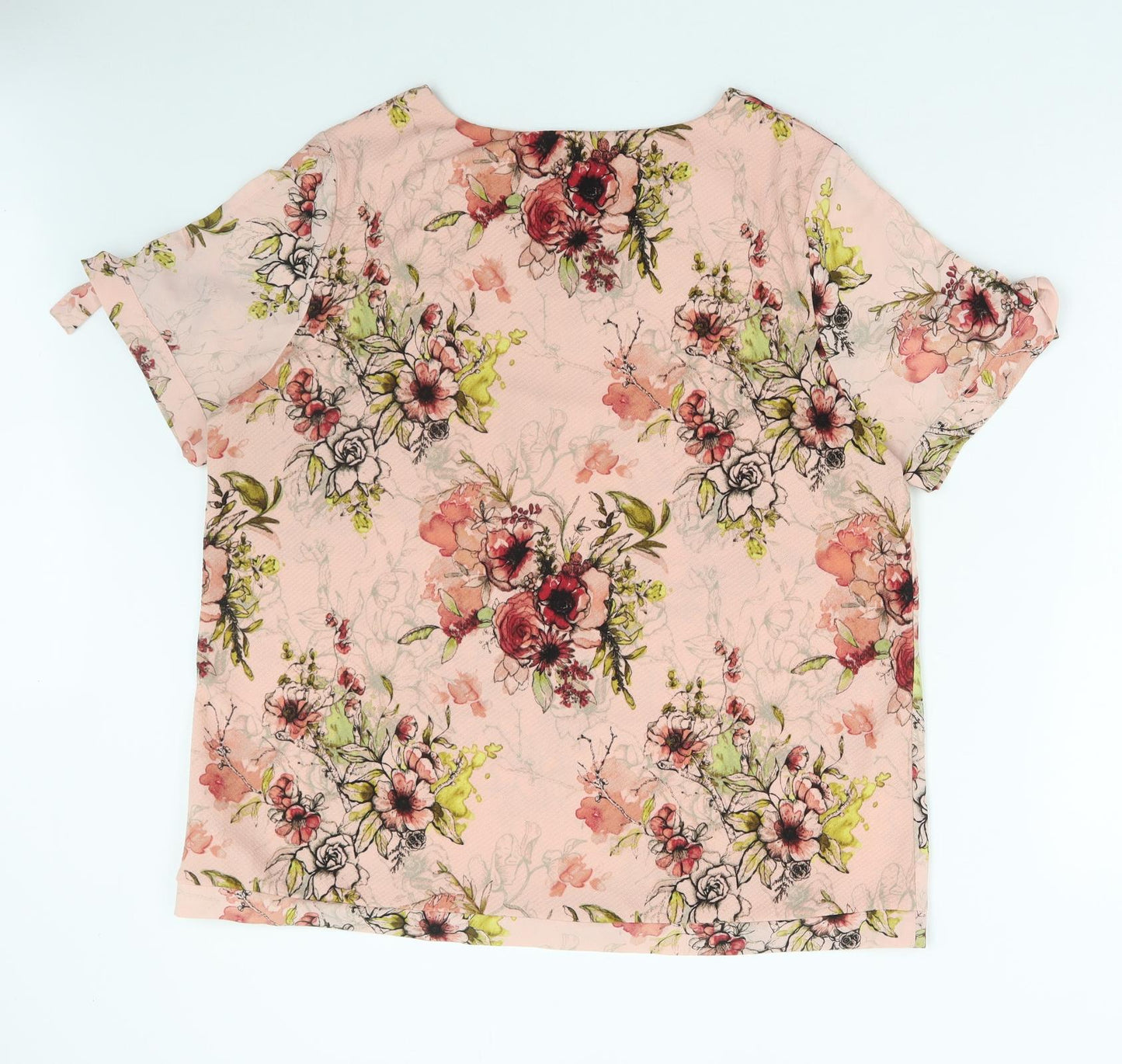 NEXT Womens Pink Floral Polyester Basic Blouse Size 18 V-Neck