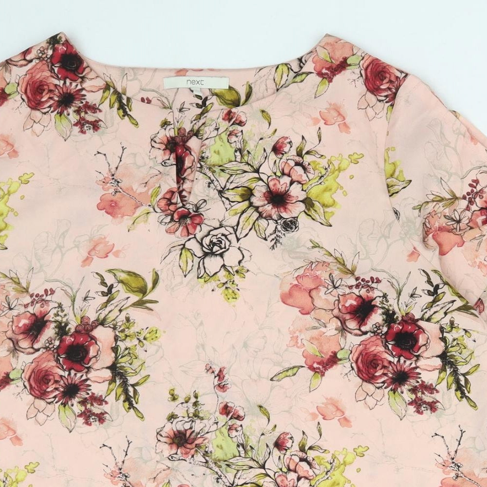 NEXT Womens Pink Floral Polyester Basic Blouse Size 18 V-Neck