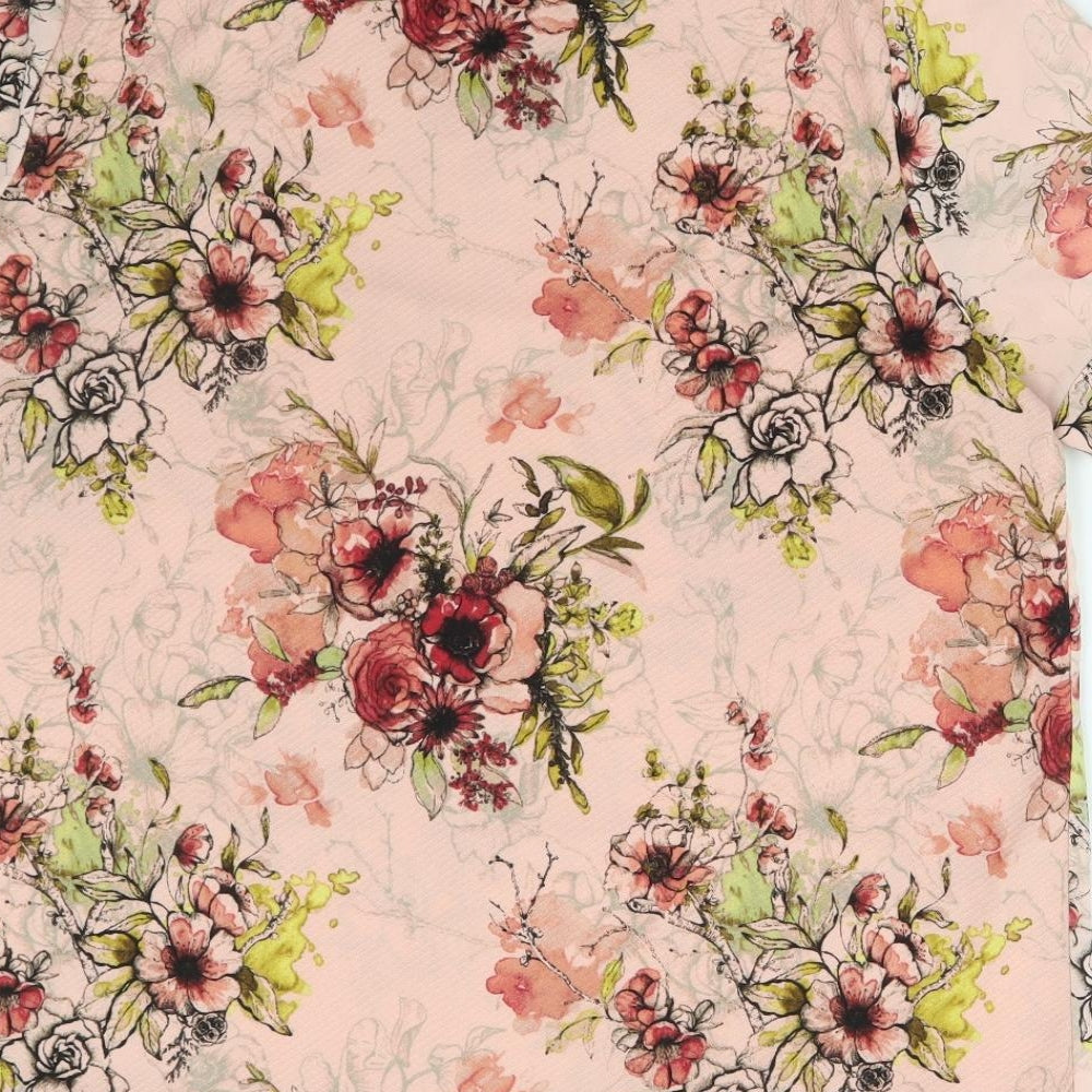 NEXT Womens Pink Floral Polyester Basic Blouse Size 18 V-Neck