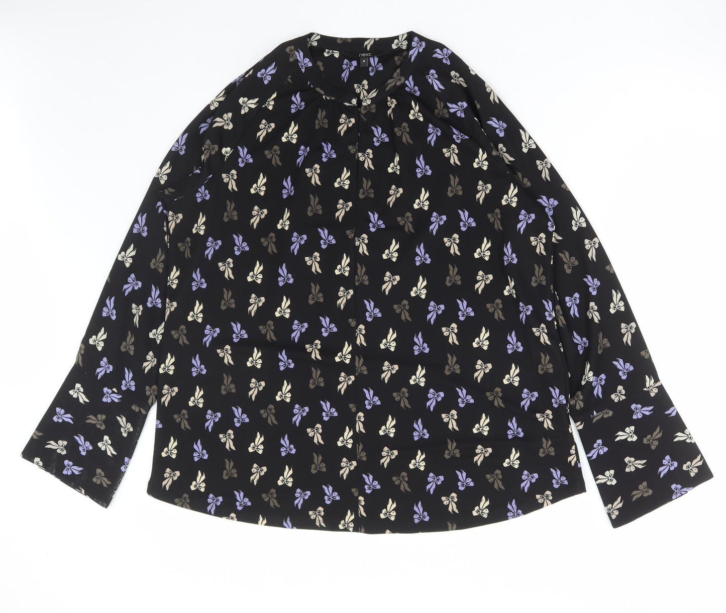 NEXT Womens Black Geometric Polyester Basic Blouse Size 18 High Neck - Bows
