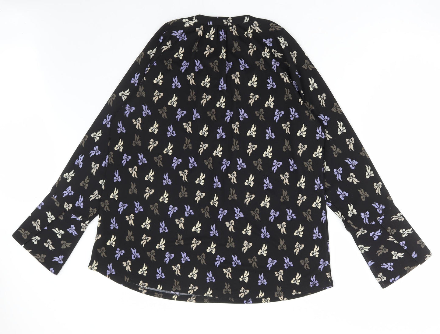 NEXT Womens Black Geometric Polyester Basic Blouse Size 18 High Neck - Bows