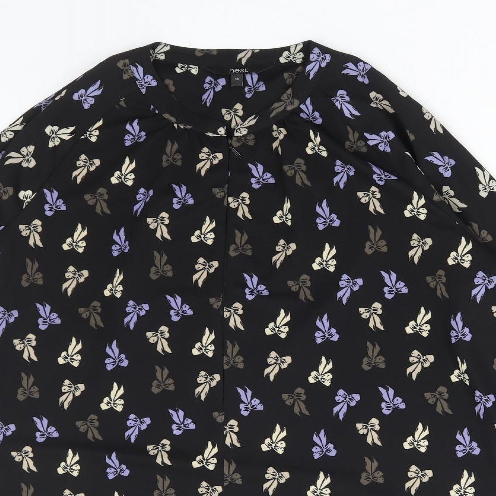 NEXT Womens Black Geometric Polyester Basic Blouse Size 18 High Neck - Bows
