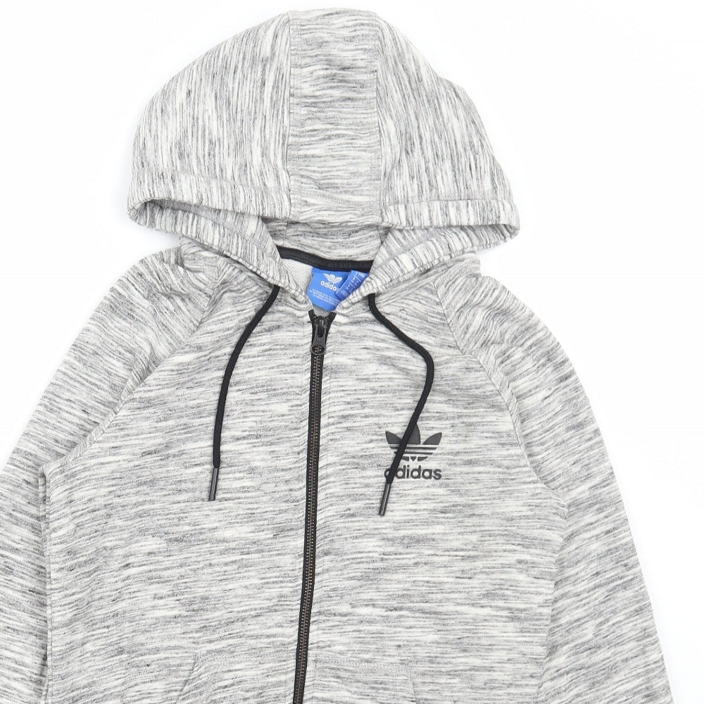 adidas Womens Grey Cotton Full Zip Hoodie Size 8 Zip