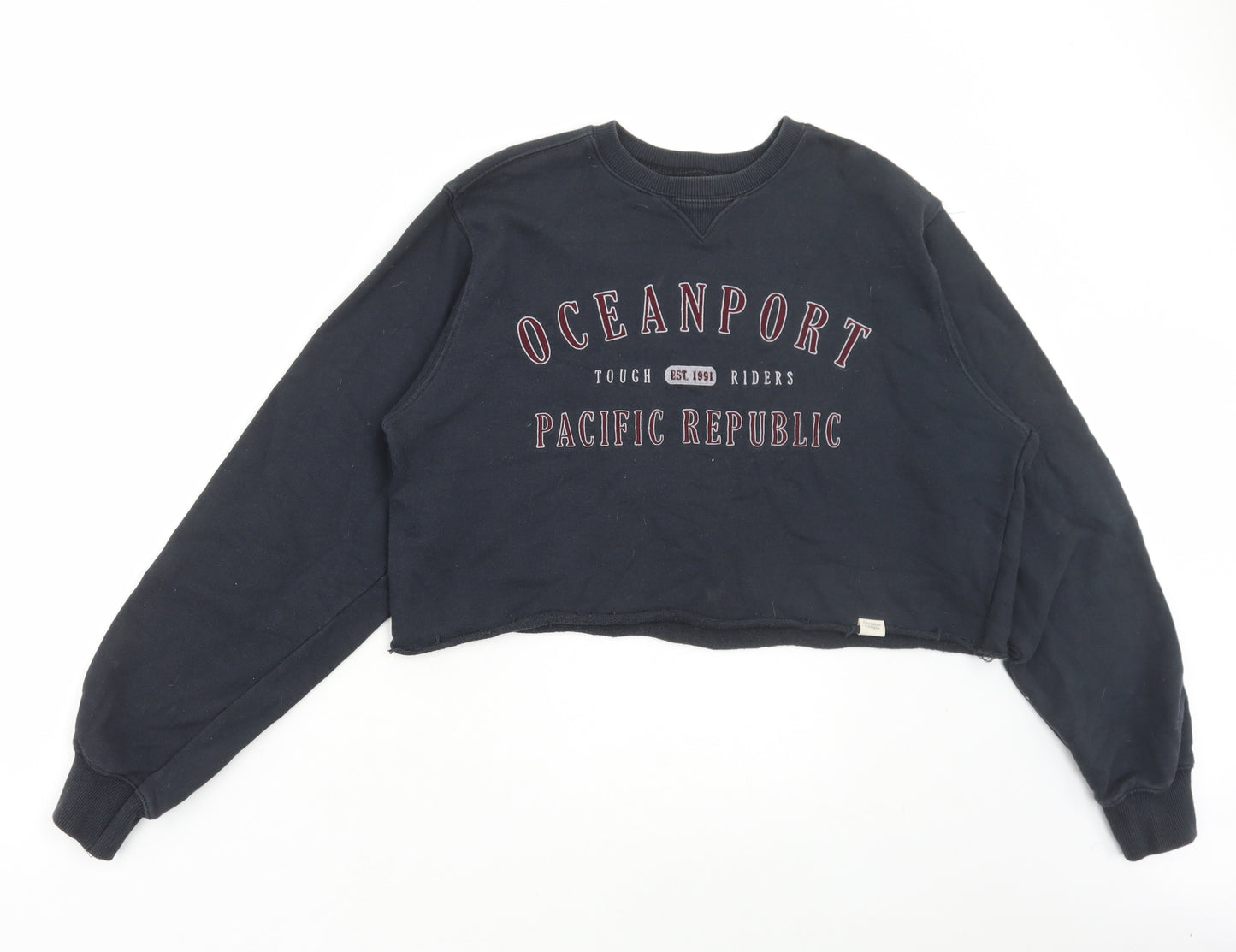 Pull&Bear Womens Blue Cotton Pullover Sweatshirt Size XS Pullover - Cropped, Ocean Port