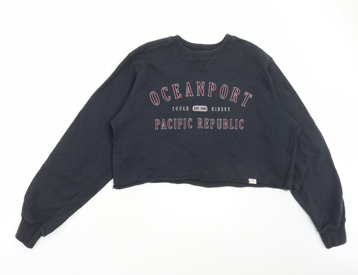 Pull&Bear Womens Blue Cotton Pullover Sweatshirt Size XS Pullover - Cropped, Ocean Port