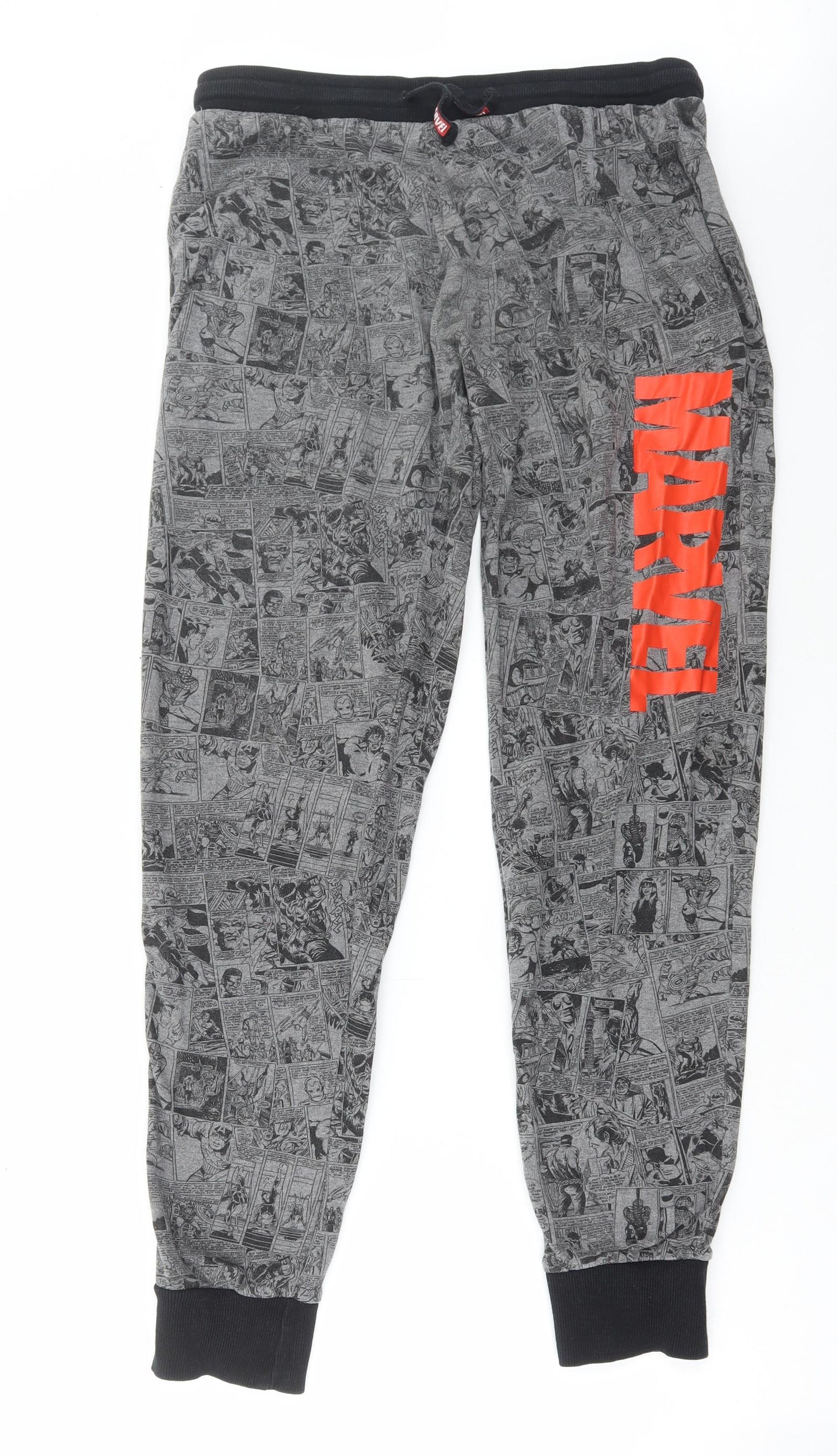 Marvel Mens Grey Geometric Cotton Jogger Trousers Size M L33 in Regular Drawstring - Marvel