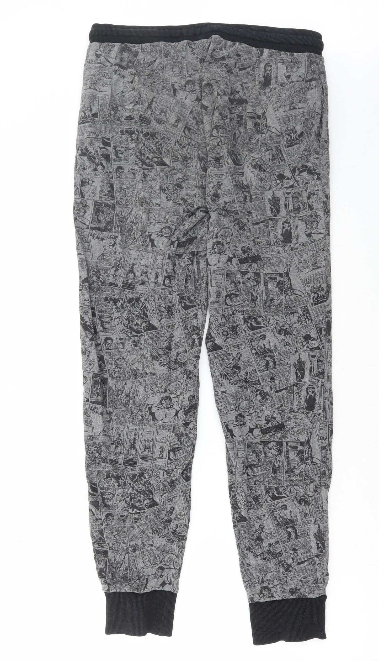 Marvel Mens Grey Geometric Cotton Jogger Trousers Size M L33 in Regular Drawstring - Marvel
