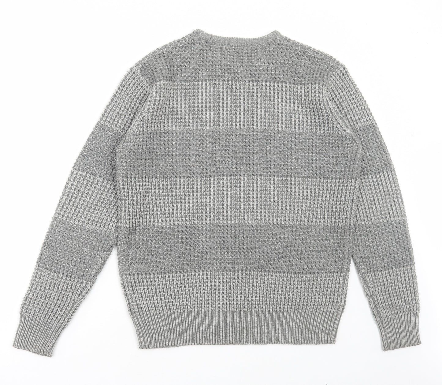 Cedar Wood State Mens Grey Round Neck Striped Acrylic Pullover Jumper Size M