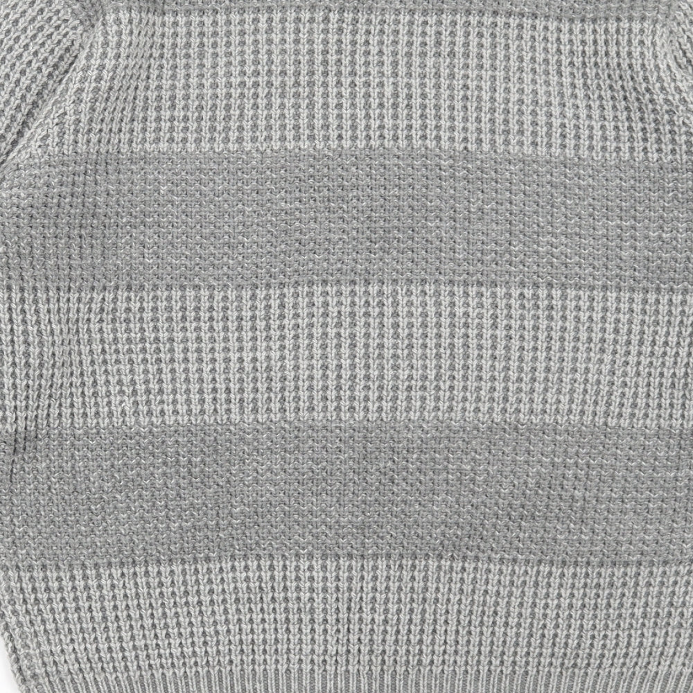 Cedar Wood State Mens Grey Round Neck Striped Acrylic Pullover Jumper Size M