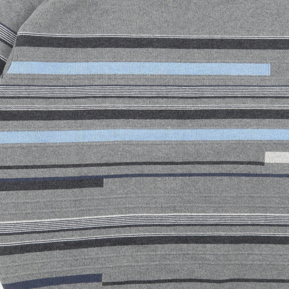 Dunnes Stores Mens Grey Round Neck Striped Cotton Pullover Jumper Size M