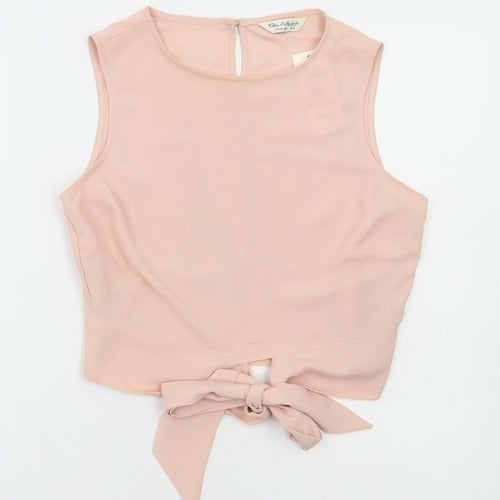 Miss Selfridge Womens Pink Polyester Cropped Blouse Size 10 Round Neck