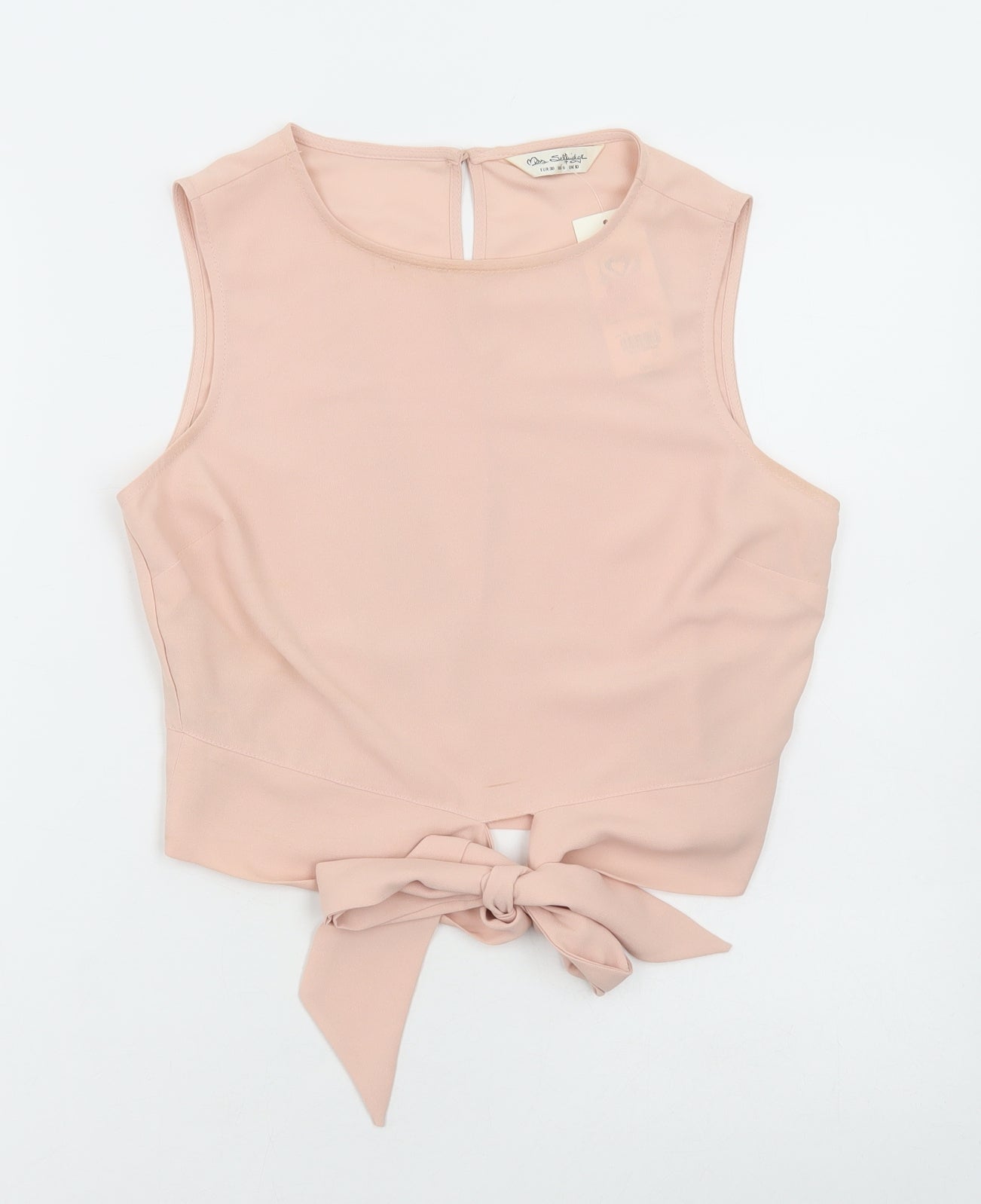 Miss Selfridge Womens Pink Polyester Cropped Blouse Size 10 Round Neck