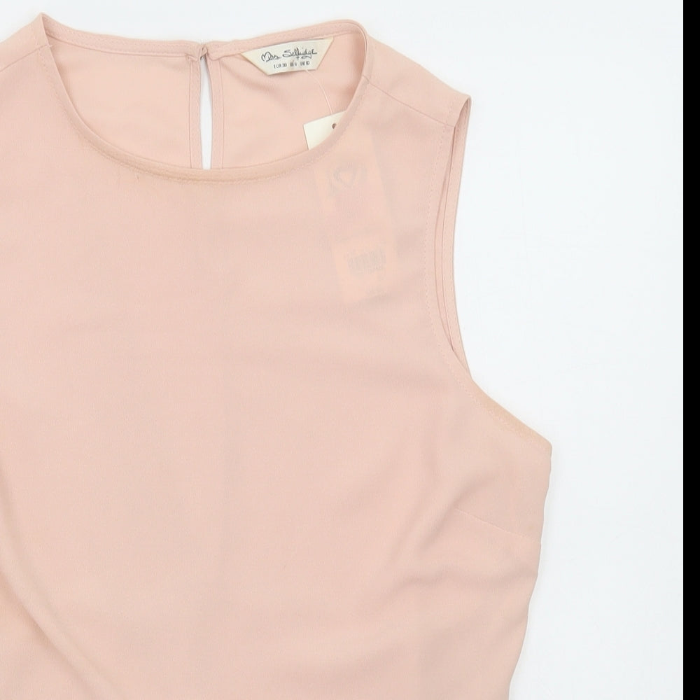 Miss Selfridge Womens Pink Polyester Cropped Blouse Size 10 Round Neck