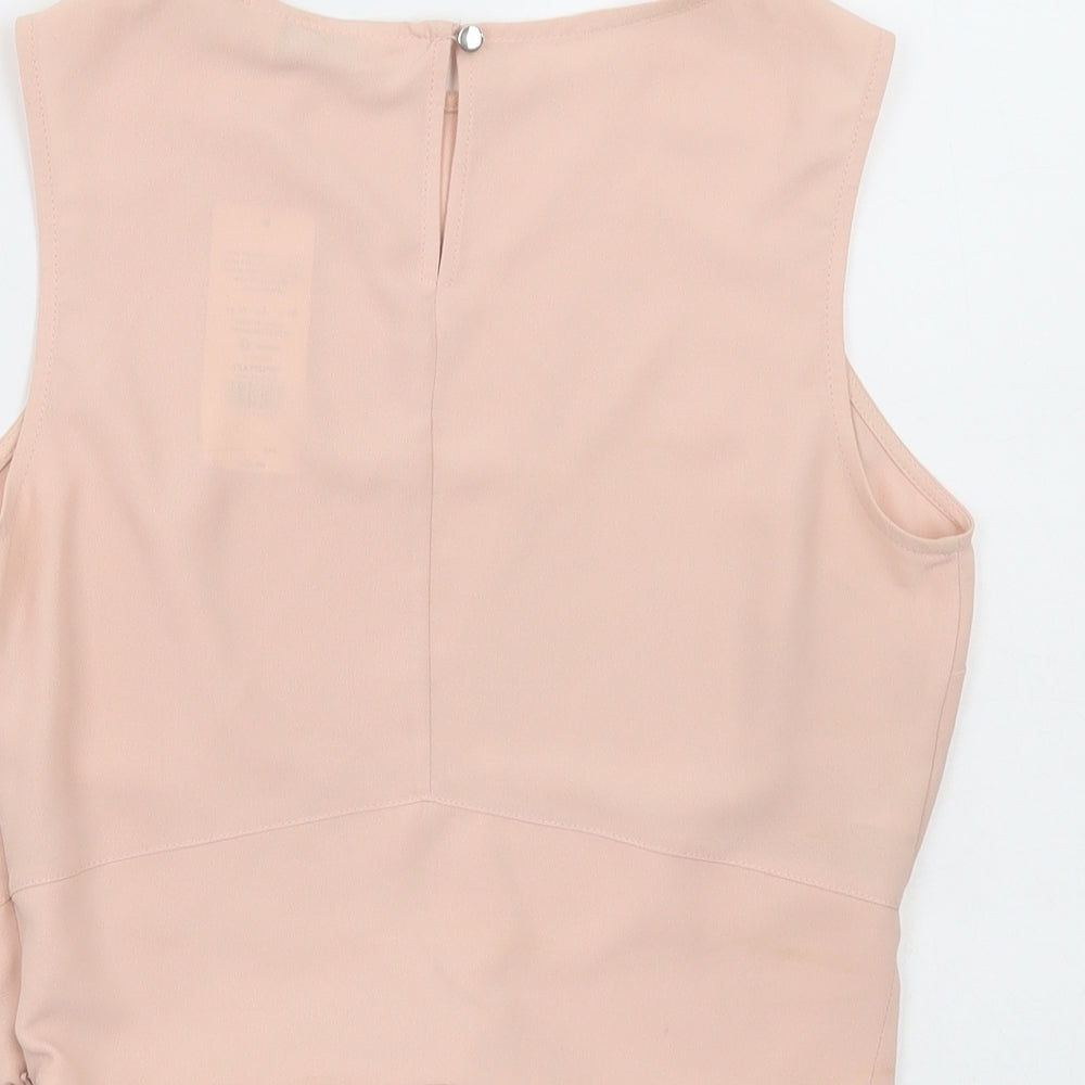 Miss Selfridge Womens Pink Polyester Cropped Blouse Size 10 Round Neck