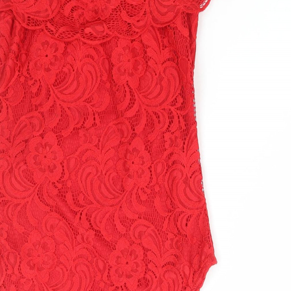 Preworn Womens Red Polyester Bodysuit One-Piece Size 14 Snap - Lace Detail