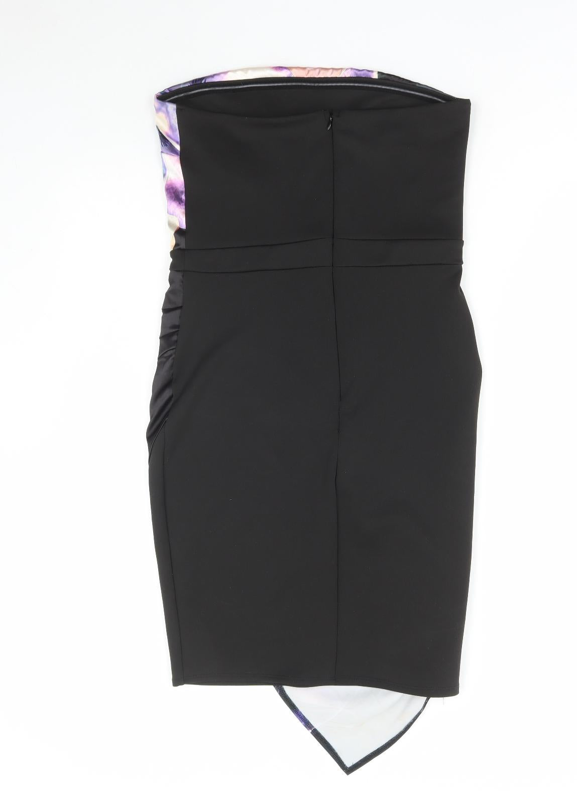 Lipsy Womens Multicoloured Floral Polyester Pencil Dress Size L Off the Shoulder Zip