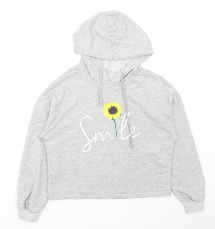 SheIn Womens Grey Floral Cotton Pullover Hoodie Size S Pullover - Smile