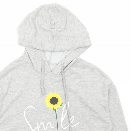 SheIn Womens Grey Floral Cotton Pullover Hoodie Size S Pullover - Smile