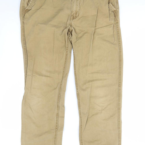 Fat Face Mens Beige Cotton Chino Trousers Size 34 in L30 in Regular Zip