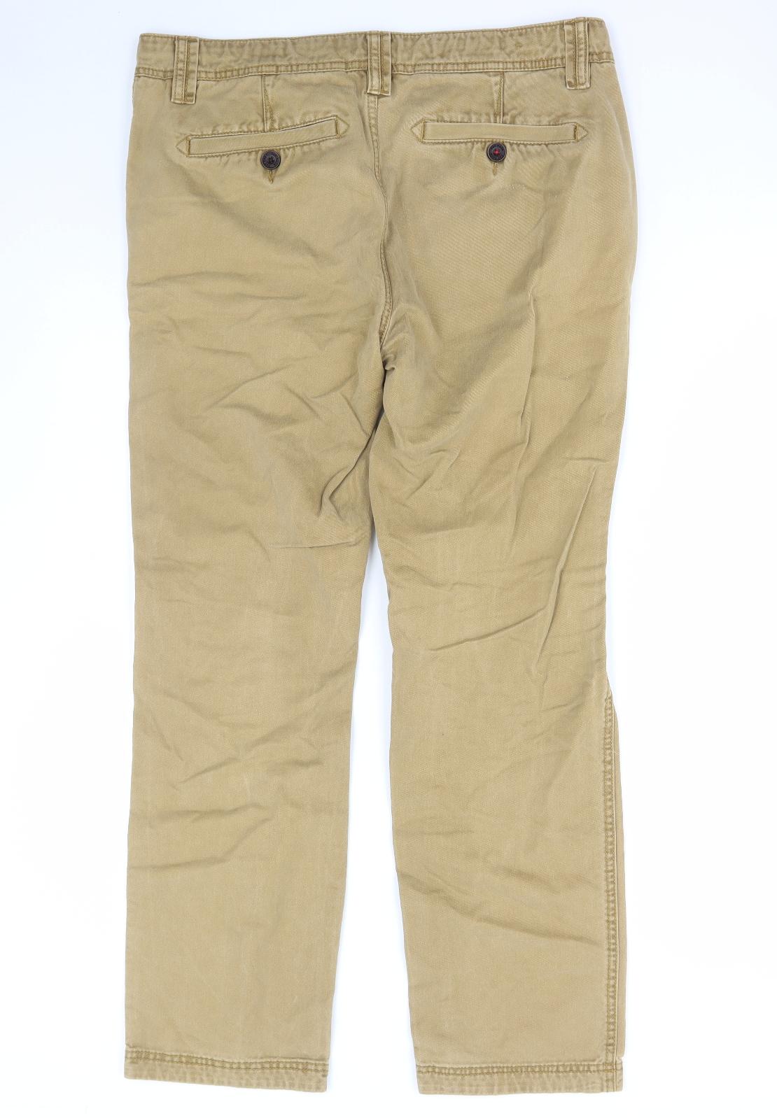 Fat Face Mens Beige Cotton Chino Trousers Size 34 in L30 in Regular Zip