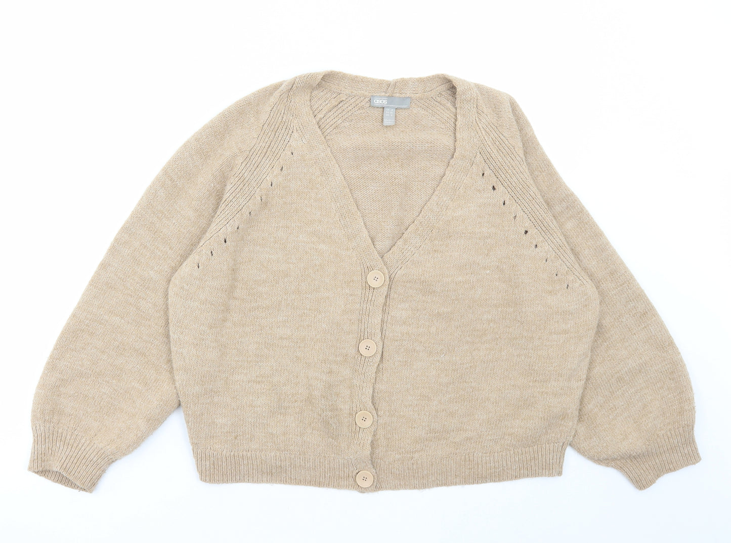 ASOS Womens Beige V-Neck Acrylic Cardigan Jumper Size 8