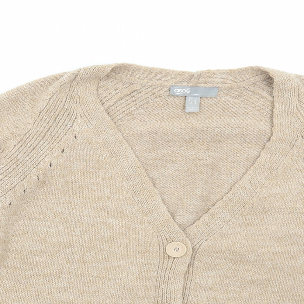 ASOS Womens Beige V-Neck Acrylic Cardigan Jumper Size 8
