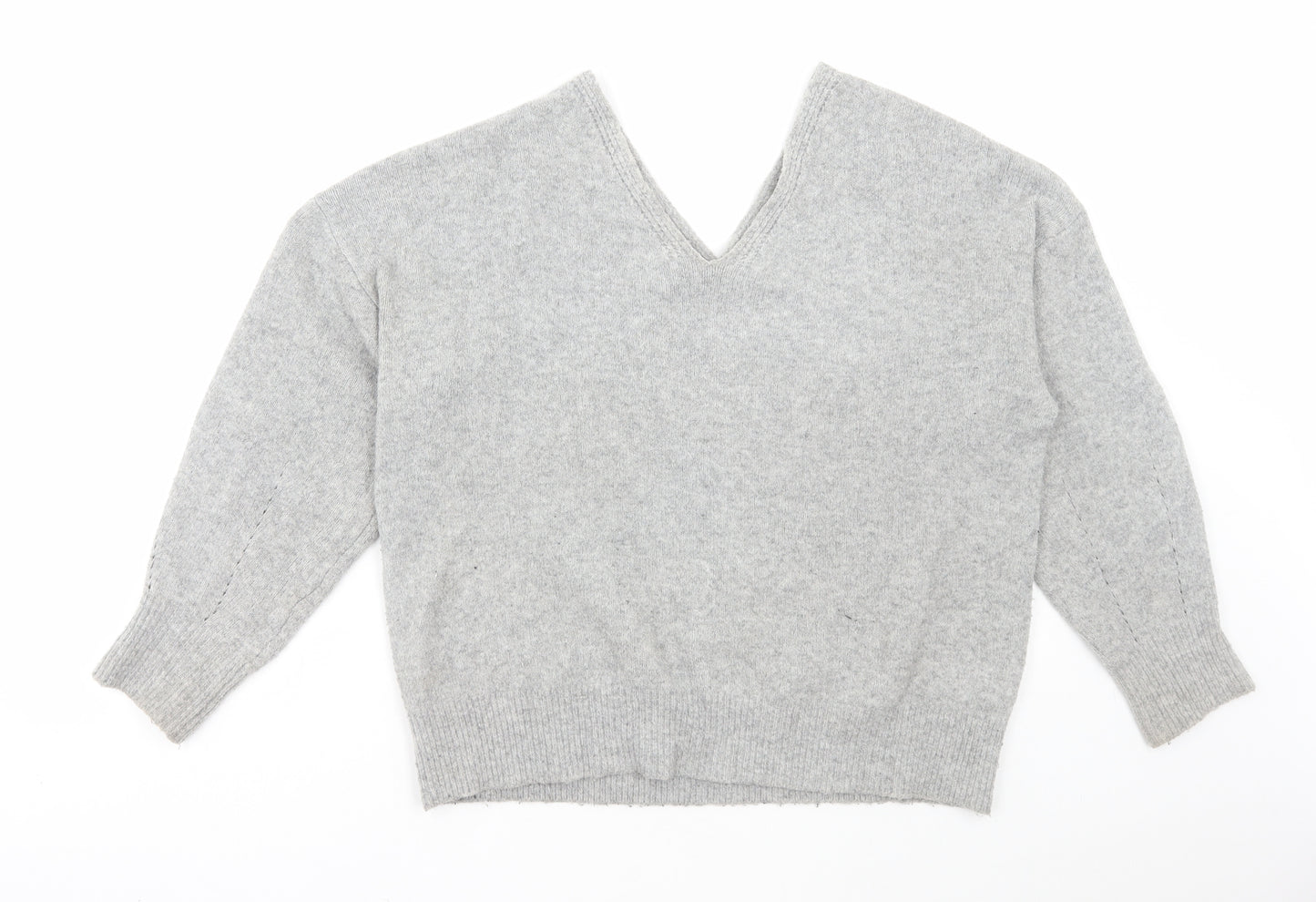 Pull&Bear Womens Grey V-Neck Polyester Pullover Jumper Size XS