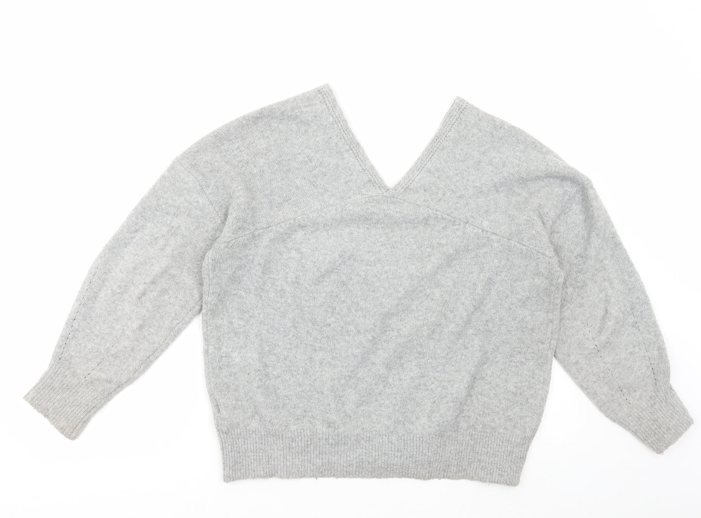 Pull&Bear Womens Grey V-Neck Polyester Pullover Jumper Size XS