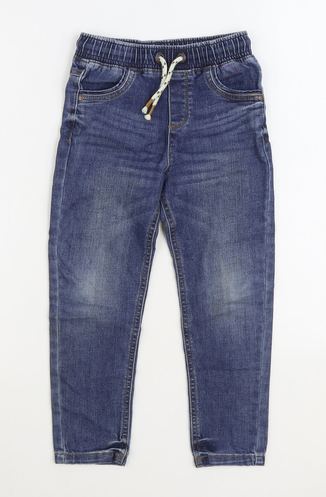 George Boys Blue Cotton Straight Jeans Size 5-6 Years Regular Drawstring