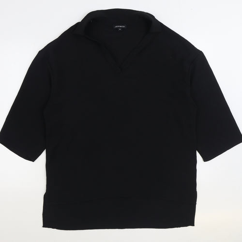 Jeff & Co Womens Black Polyester Basic Blouse Size 14 V-Neck