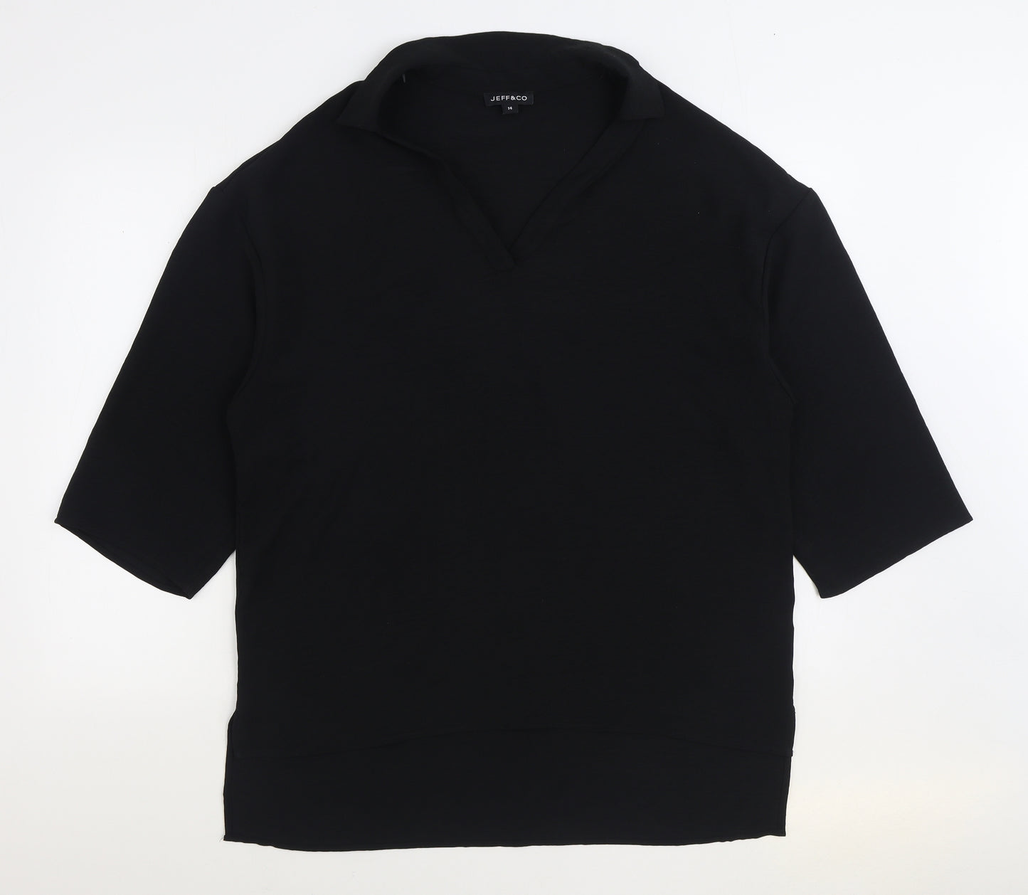 Jeff & Co Womens Black Polyester Basic Blouse Size 14 V-Neck