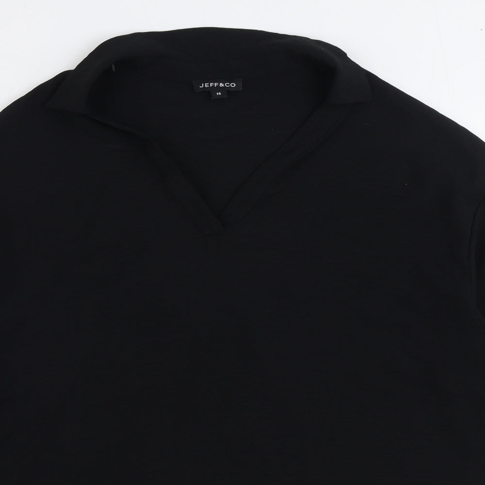 Jeff & Co Womens Black Polyester Basic Blouse Size 14 V-Neck